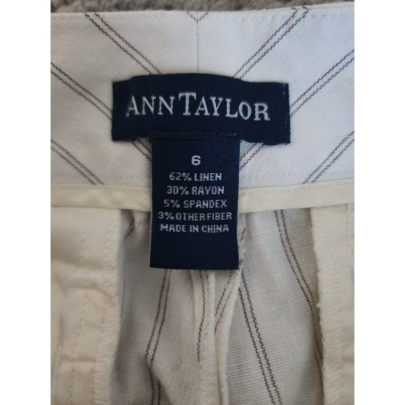 Ann Taylor Women's White Vertical Striped Linen-Blend Straight Leg Pants Size 6 - Picture 6 of 10
